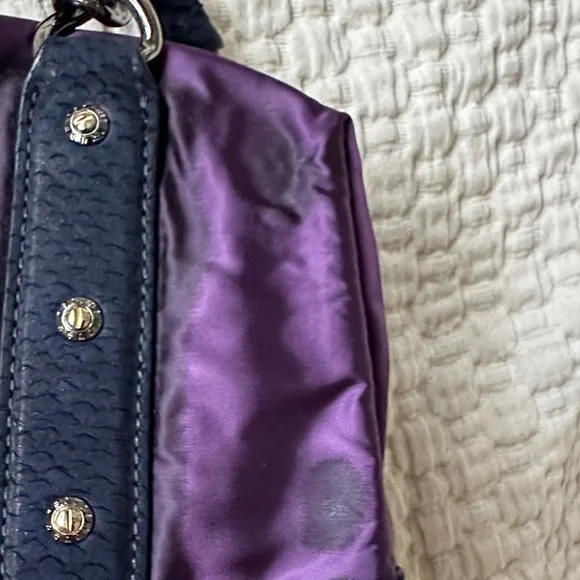Henri Bendel Purple satin bag with Navy Blue and silver accents - Picture 16 of 16